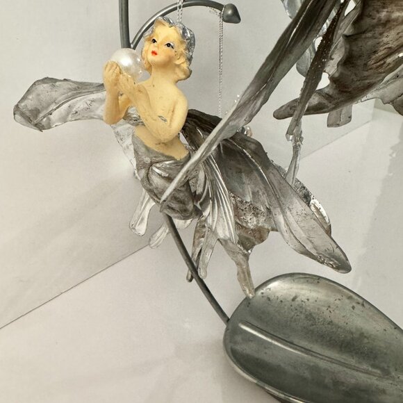 Silver Butterfly Fairies Pearl Set (5) Christmas Ornament Resin Holiday RARE - Picture 7 of 16